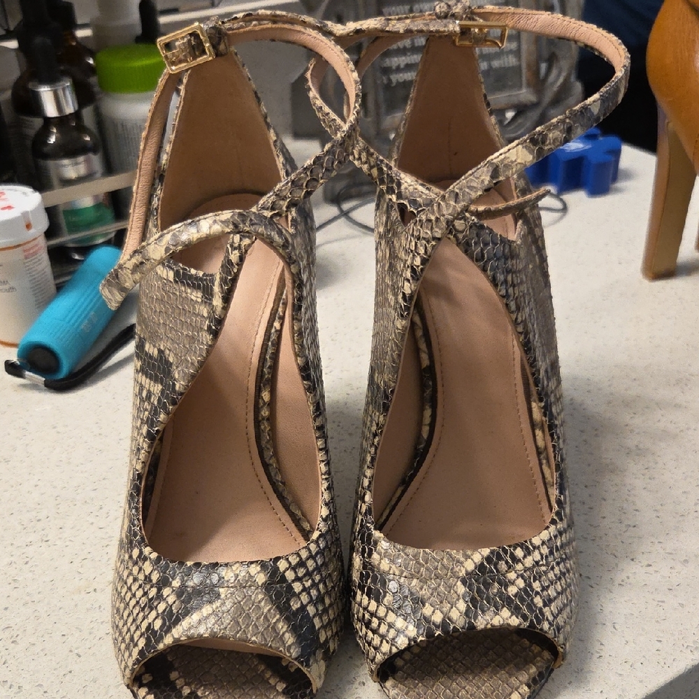 Snakeskin Peep-Toe Heels